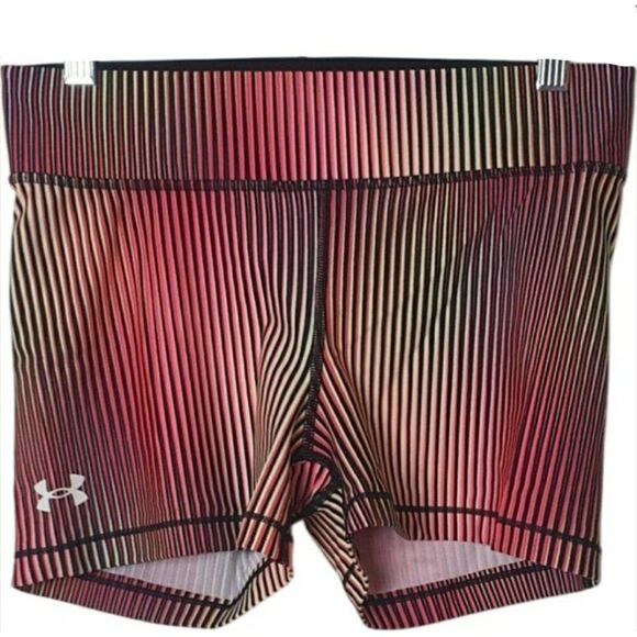 Under Armour Womens  Compression Shorts Md Striped Colorful Athletic Bike Volley - Picture 1 of 6